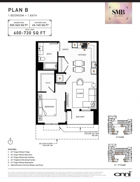 Floor plan for 1 bed, 1 bath, 555 sqft